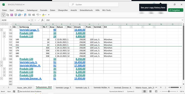 Excel Add-in für MS Excel 365 zum Erstellen von Teilergebnissen